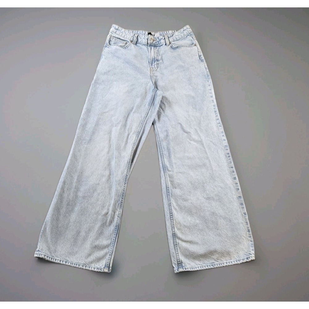 DIVIDED Women's Wide Leg High Rise Denim Jeans Old School Faded Blue 30" X 30.5"